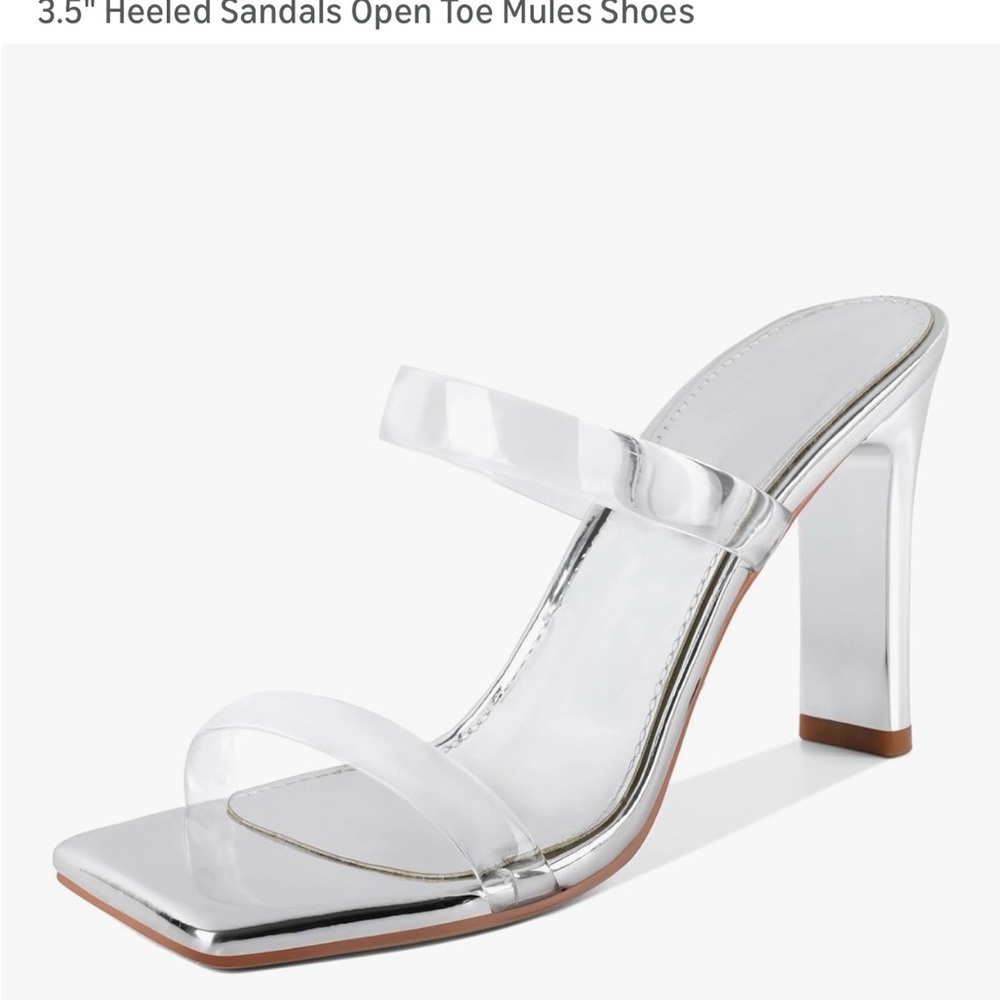 Clear-Strap Silver Block Heel Mules
